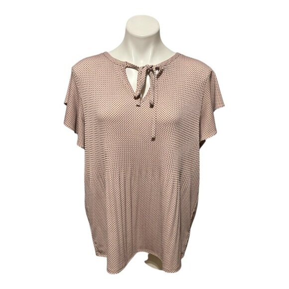 Adrianna Papell XL Mauve Neck Tie Flutter Sleeve Printed Blouse - Picture 2 of 8